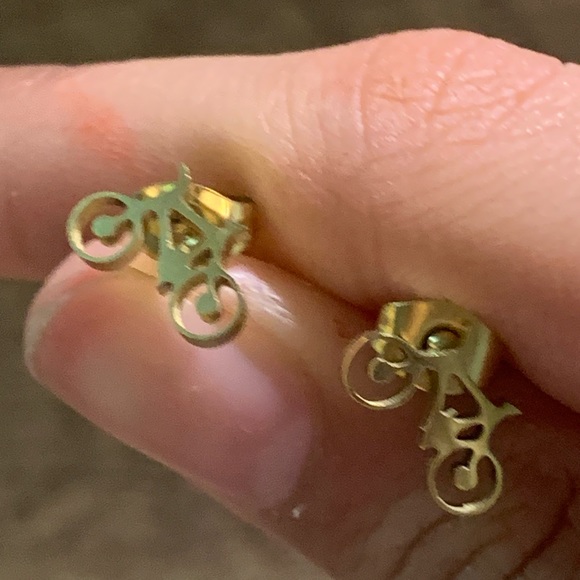 Gold bicycle necklace with earrings, stainless steel gold - Picture 3 of 3